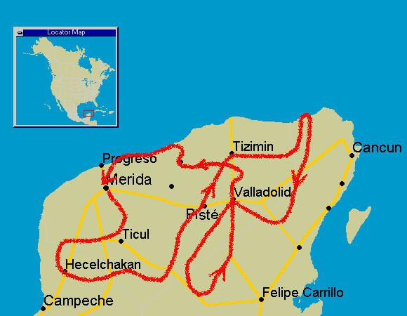 route map of Complete Yucatan Adventure 2007