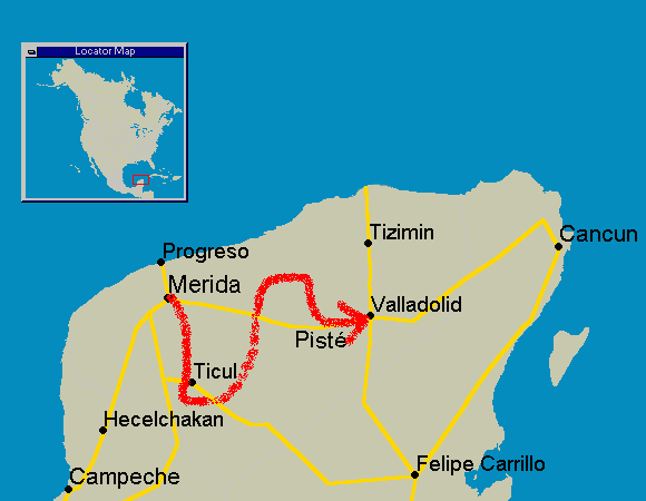 route map of Haciendas, Cenotes & Ruins 2003