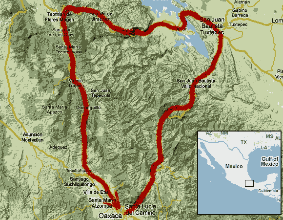 route map of Journey to Ixtlan Tour 2011