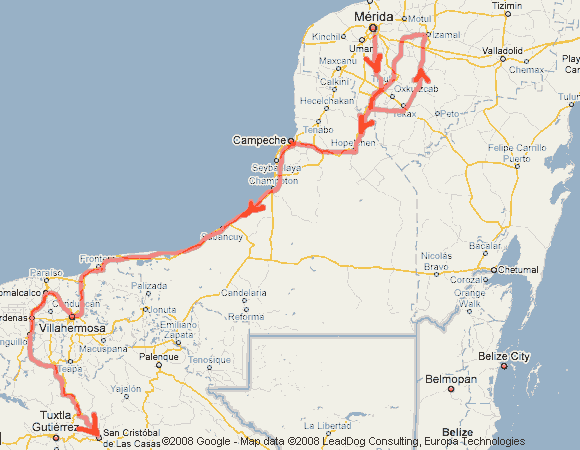 route map of Mexican Three Week Odyssey 2009