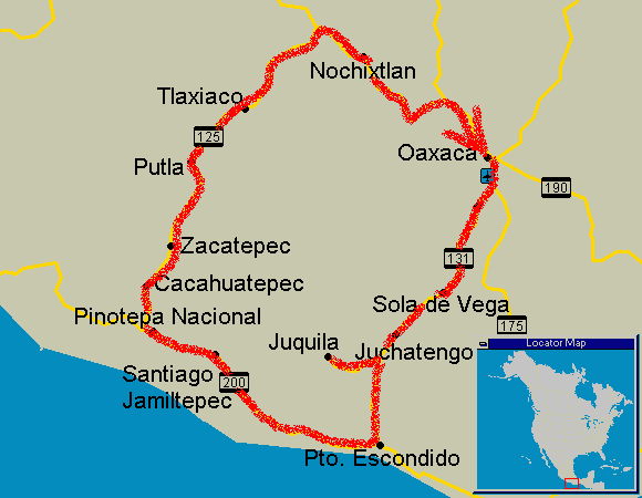 route map of Pilgrimage in Oaxaca 2005