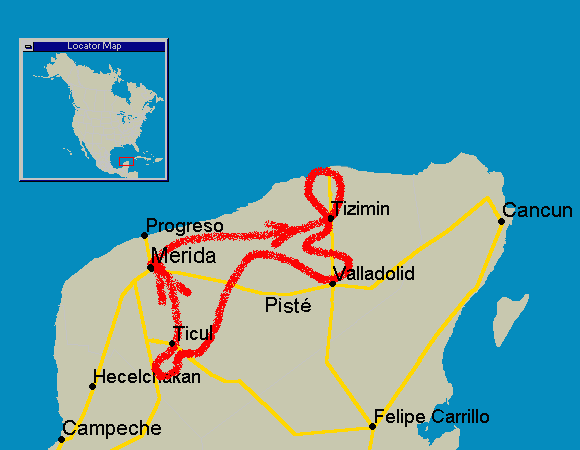 route map of Roaming Backroads Yucatan 2007