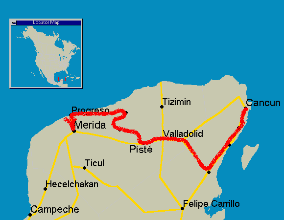 route map of Yucatan's Beaches & Ruins 2006