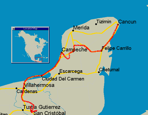 route map of Yucatan to the Clouds 2003
