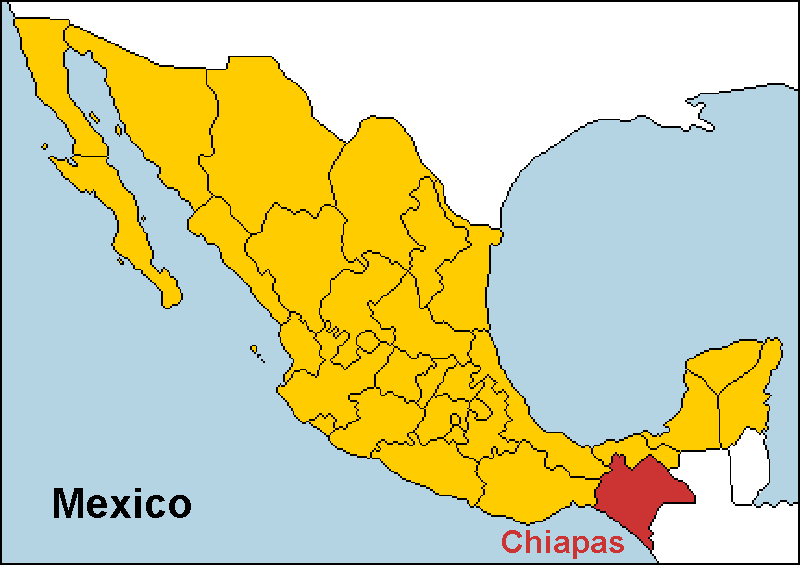 Chiapas highlighted on a map of Mexico