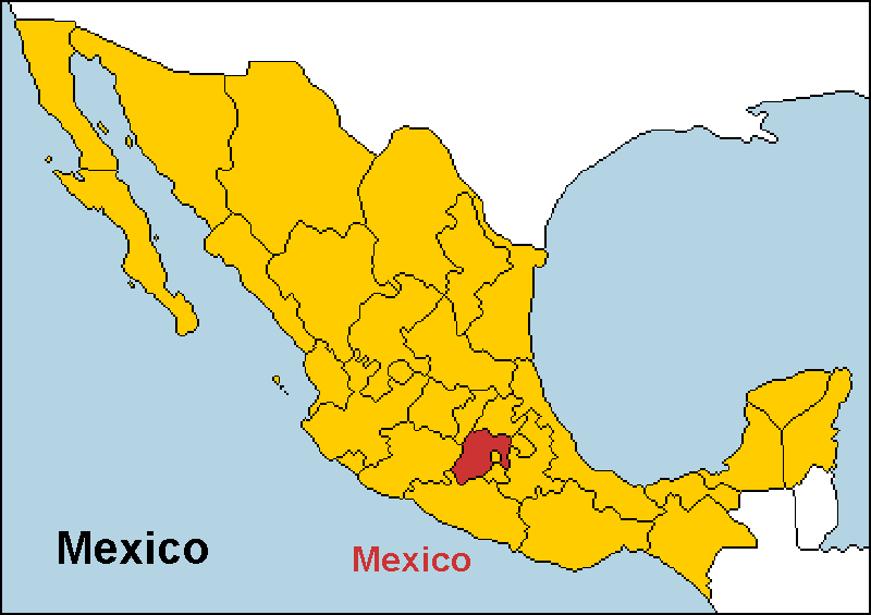 Estado de M&eacute;xico highlighted on a map of Mexico