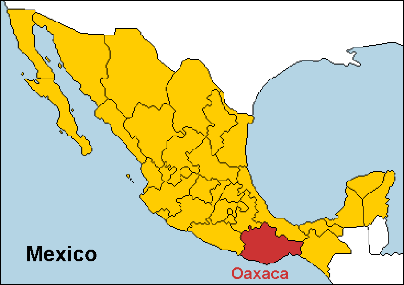 Oaxaca highlighted on a map of Mexico