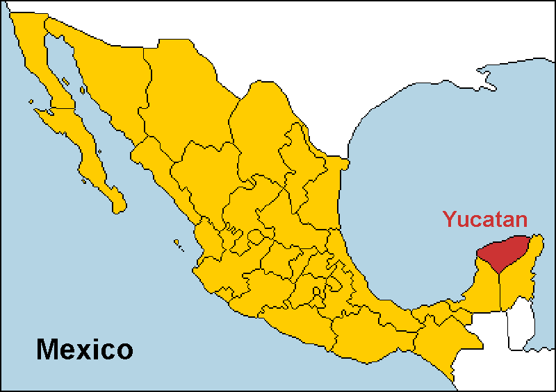 Yucat&aacute;n highlighted on a map of Mexico