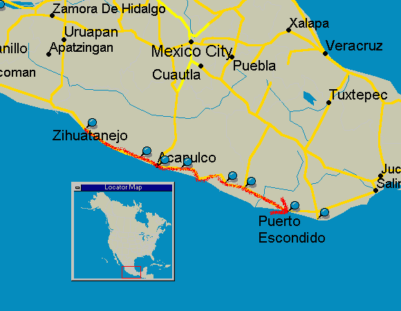 route map of México's South Coast 2001-02