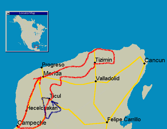 route map of The Other Yucatan 2001-02 (preliminary)