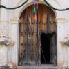 An old wooden church door.