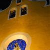 The Santuario de la Virgen de Izamal is lit up at night.