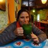 Alix enjoying a delicious glass of pulque.