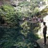 Jumping into cenote Zac&iacute; in the heart of Valladolid