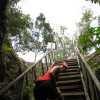Alix works her way down into Chol Ha cenote near Coba